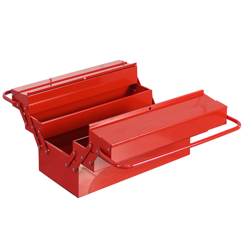 3-Tier Cantilever Metal Tool Box, Portable Red Steel Tool Chest with Handle for Workshop