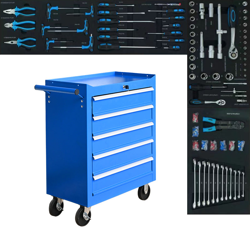 Lockable Rolling Tool Cabinet, Industrial Tool Storage Trolley with Drawers