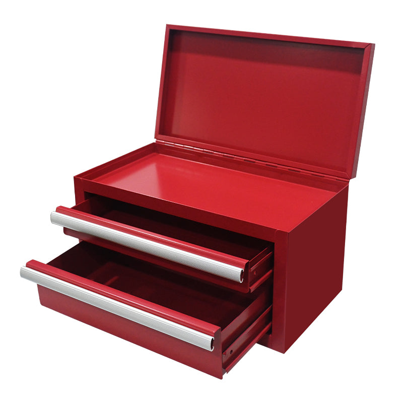 Red Metal Mini Tool Box with 2 Drawers, Compact Tool Organizer for Home DIY & Workshop