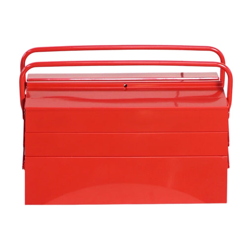 3-Tier Cantilever Metal Tool Box, Portable Red Steel Tool Chest with Handle for Workshop