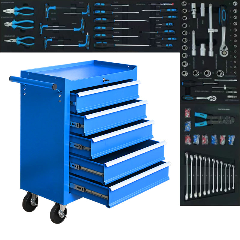 Lockable Rolling Tool Cabinet, Industrial Tool Storage Trolley with Drawers