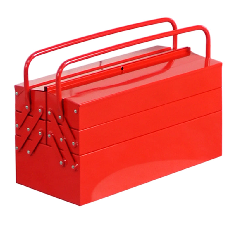 3-Tier Cantilever Metal Tool Box, Portable Red Steel Tool Chest with Handle for Workshop