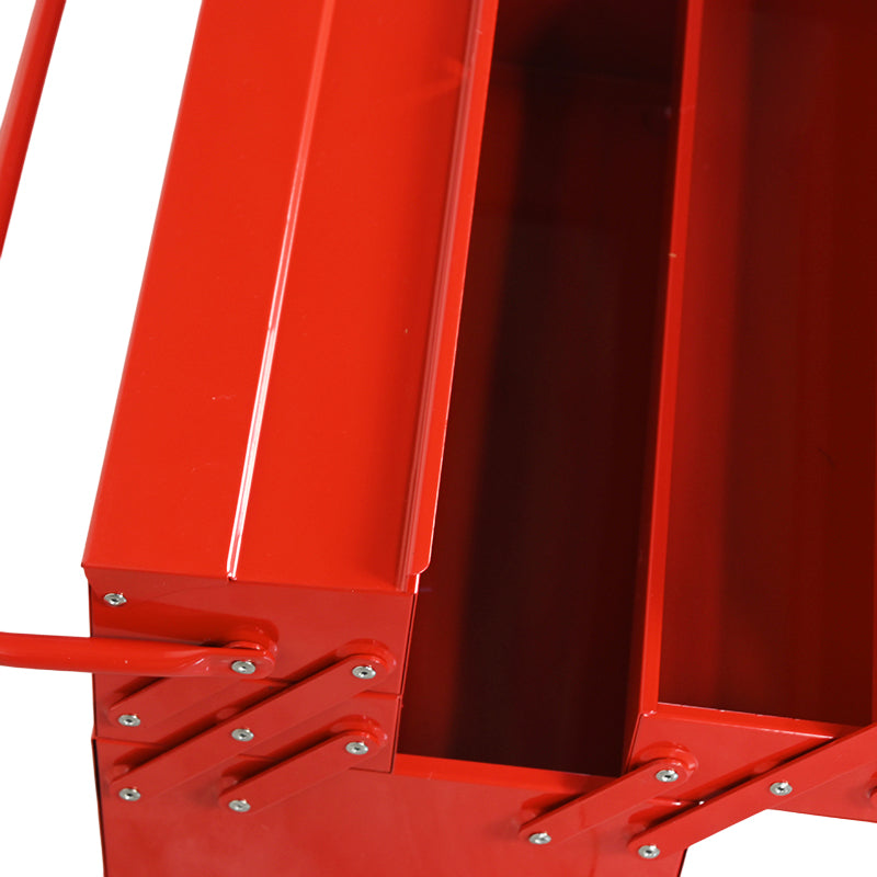 3-Tier Cantilever Metal Tool Box, Portable Red Steel Tool Chest with Handle for Workshop