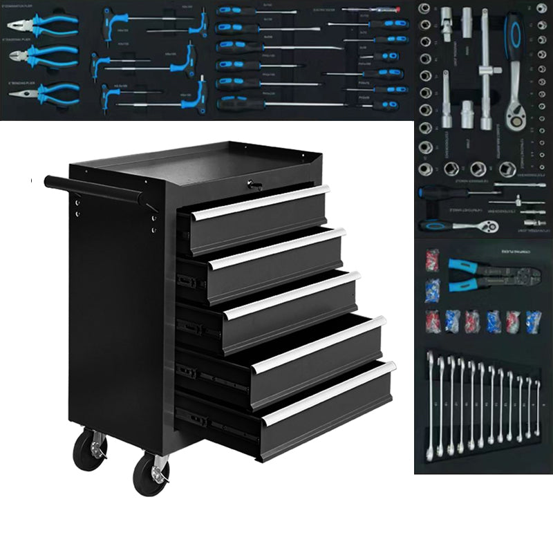 Premium 5 Drawer Rolling Tool Chest, Heavy Duty Lockable Tool Storage Cabinet