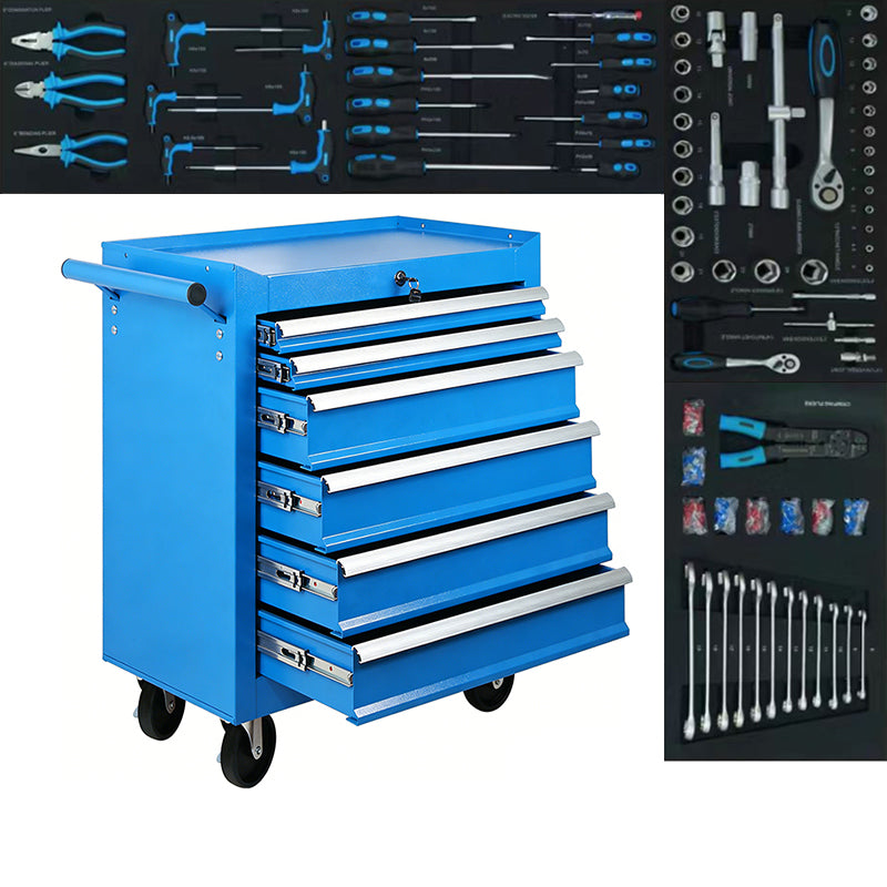 Lockable Rolling Tool Cabinet, Industrial Tool Storage Trolley with Drawers