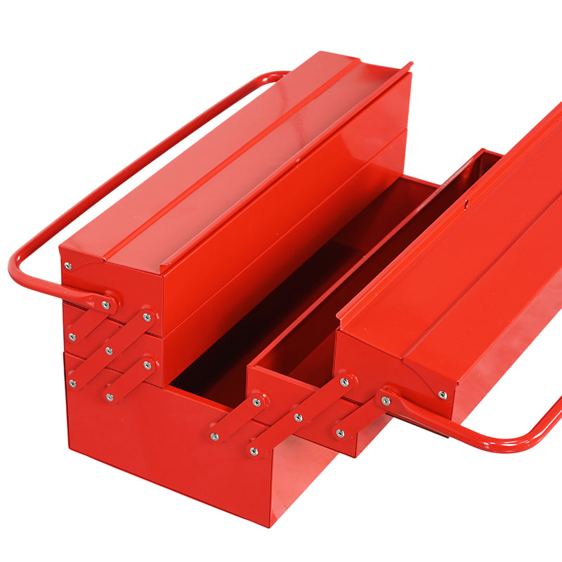 3-Tier Cantilever Metal Tool Box, Portable Red Steel Tool Chest with Handle for Workshop