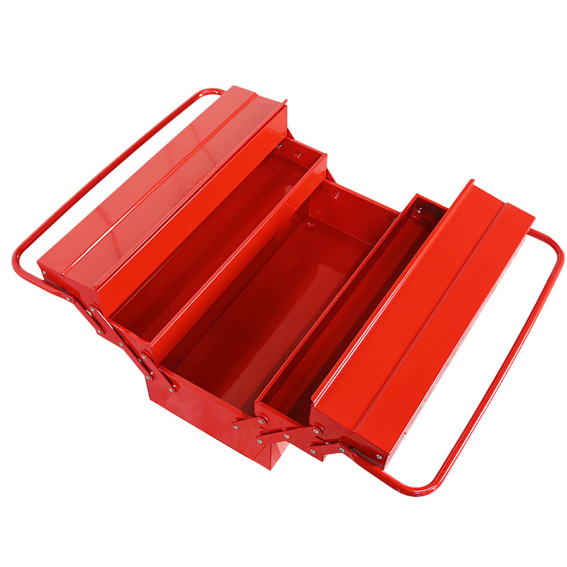 3-Tier Cantilever Metal Tool Box, Portable Red Steel Tool Chest with Handle for Workshop